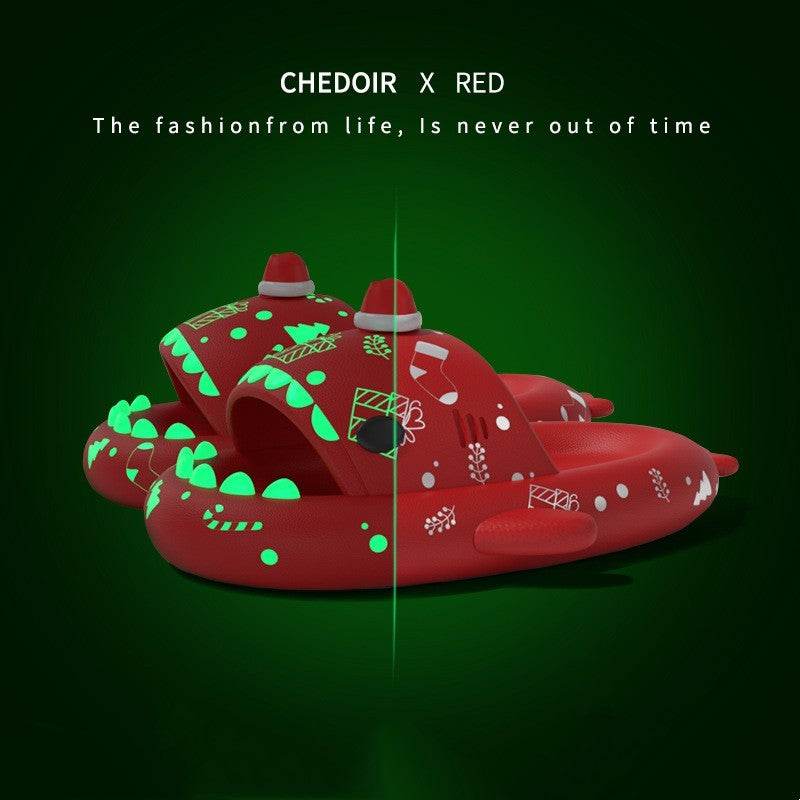 Halloween And Christmas Shoes Ins Luminous Shark Slippers Couple Men Women House Shoes Non-slip Bathroom Slippers Home - ProTrendyz