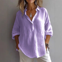Fashion Long-sleeved Lapel Pullover Shirt Casual Loose Solid Color T-shirt Tops Women's Clothing