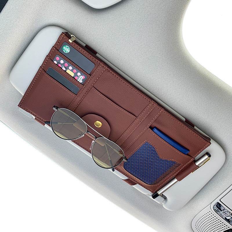 Car Sun Visor Organizer Storage Holder Full Leather Wrap - ProTrendyz