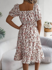 Floral Print Square Collar Dress Summer Fashion Ruffles Dresses Women's Clothing - ProTrendyz