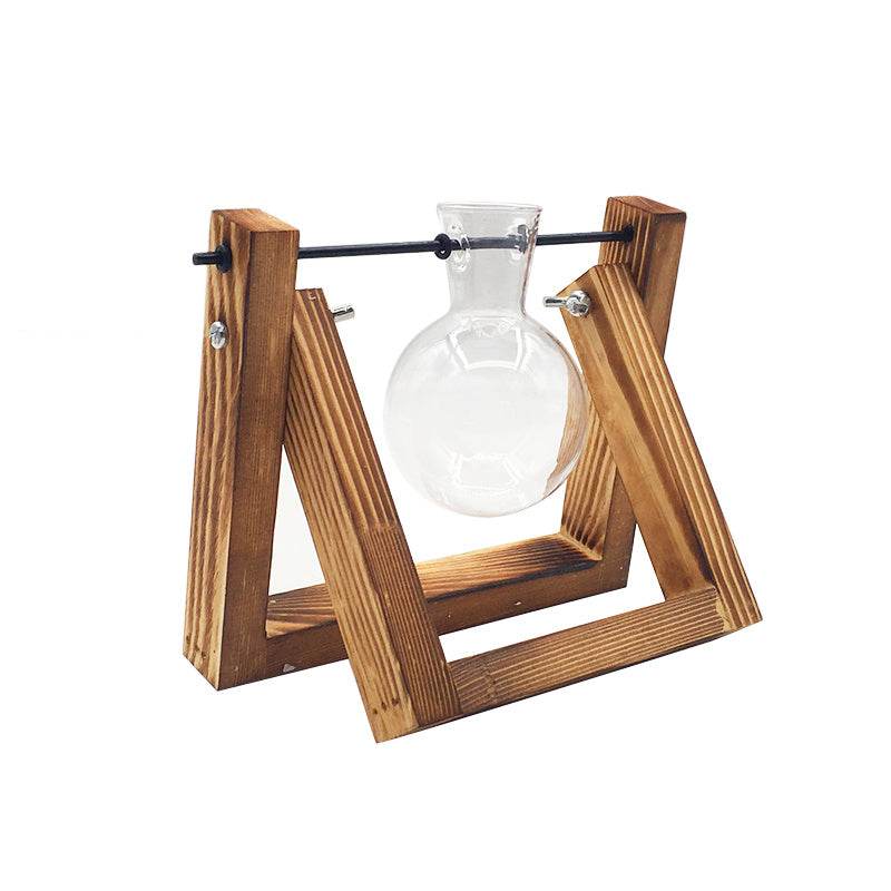 Swing Wooden Stand Hydroponic Plant Container Glass Vase - ProTrendyz