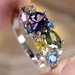 S25 Sterling Silver Dopamine Colorful Flower Zircon High Luxury Magic Color Ring - ProTrendyz