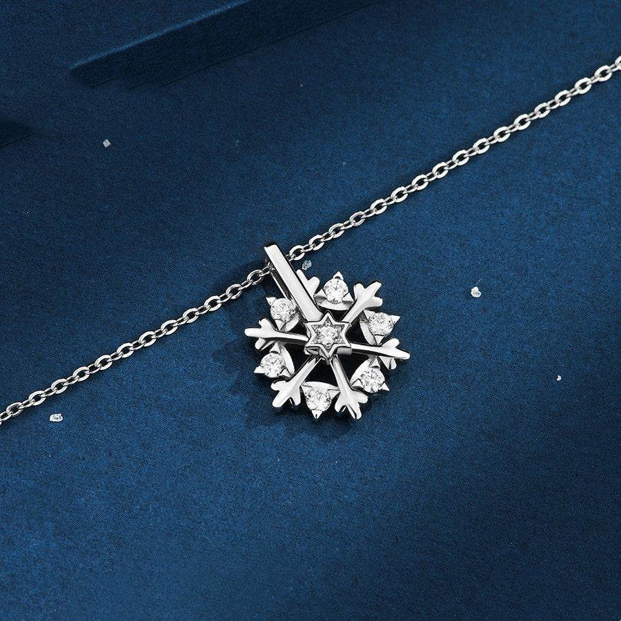 Rotatable 925 Silver Snowflake Necklace Women Luxury Niche Design Shiny Rhinestone Jewelry Autumn And Winter Birthday Gift For Friends - ProTrendyz