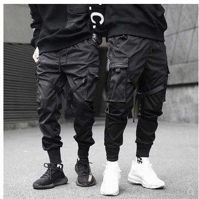 Hot Sale Men Black Hip Hop Cargo Pants Elastic Waist Jogger Trousers Sweatpants Pockets Full Length Casual Fashion - ProTrendyz