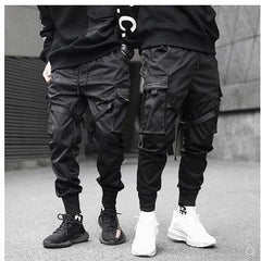 Hot Sale Men Black Hip Hop Cargo Pants Elastic Waist Jogger Trousers Sweatpants Pockets Full Length Casual Fashion - ProTrendyz
