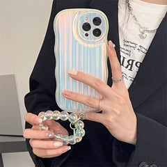 Laser Wave Silicone Phone Case Gradient Laser Stripes Bracelet Case For 14 13 12 11 Pro Max Plus Bead Chain - ProTrendyz