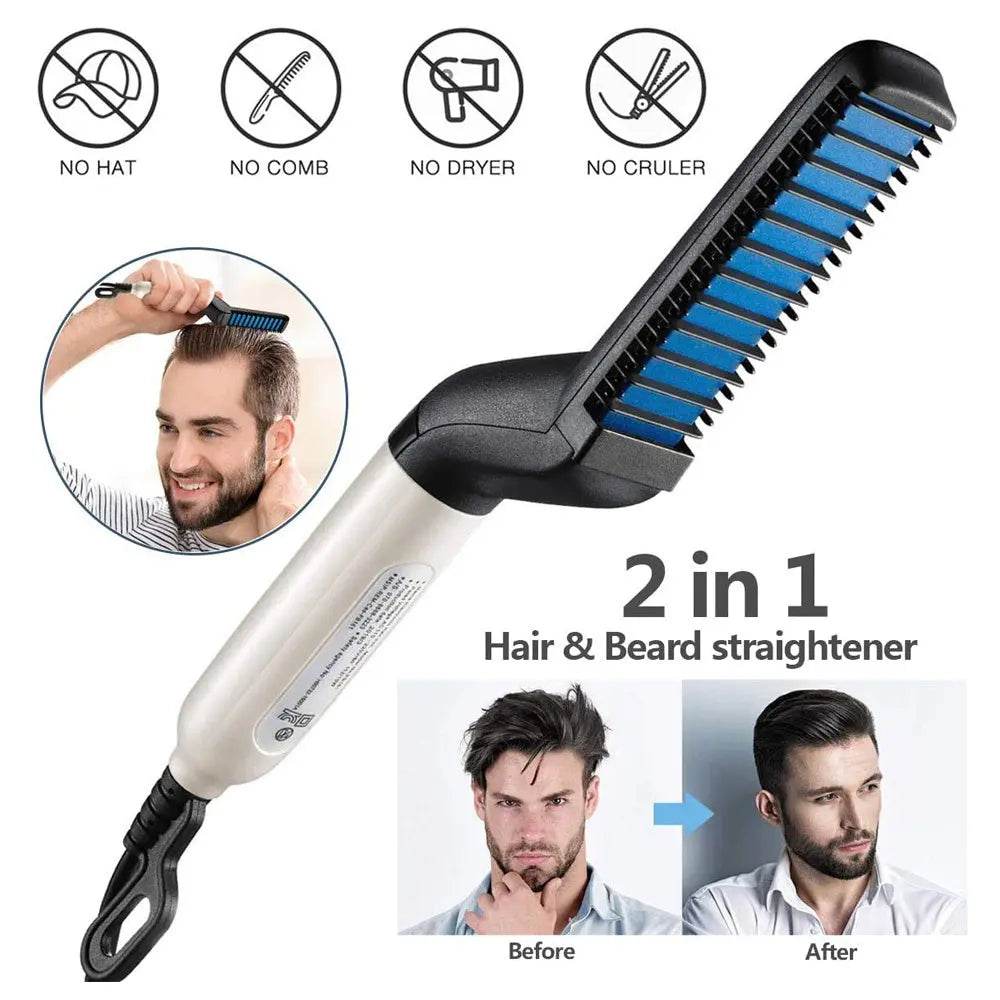 Electric Hair Straightener Brush,Men Quick Beard Straightener Styler Comb,Hair Straightening,Curly Hair Straightening Comb,Side Hair Detangling,Multifunctional Hair Curling Curler US - ProTrendyz