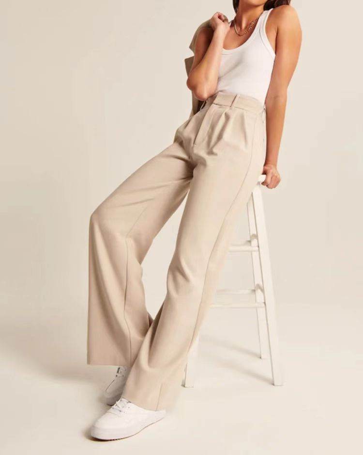 High Waist Straight Trousers With Pockets Wide Leg Casual Pants For Women - ProTrendyz