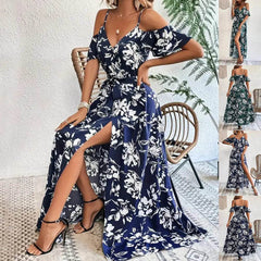 Flower Print Split Suspender Dress With Lace-up Design Summer Fashion Long Dresses Beach Clothing For Women - ProTrendyz