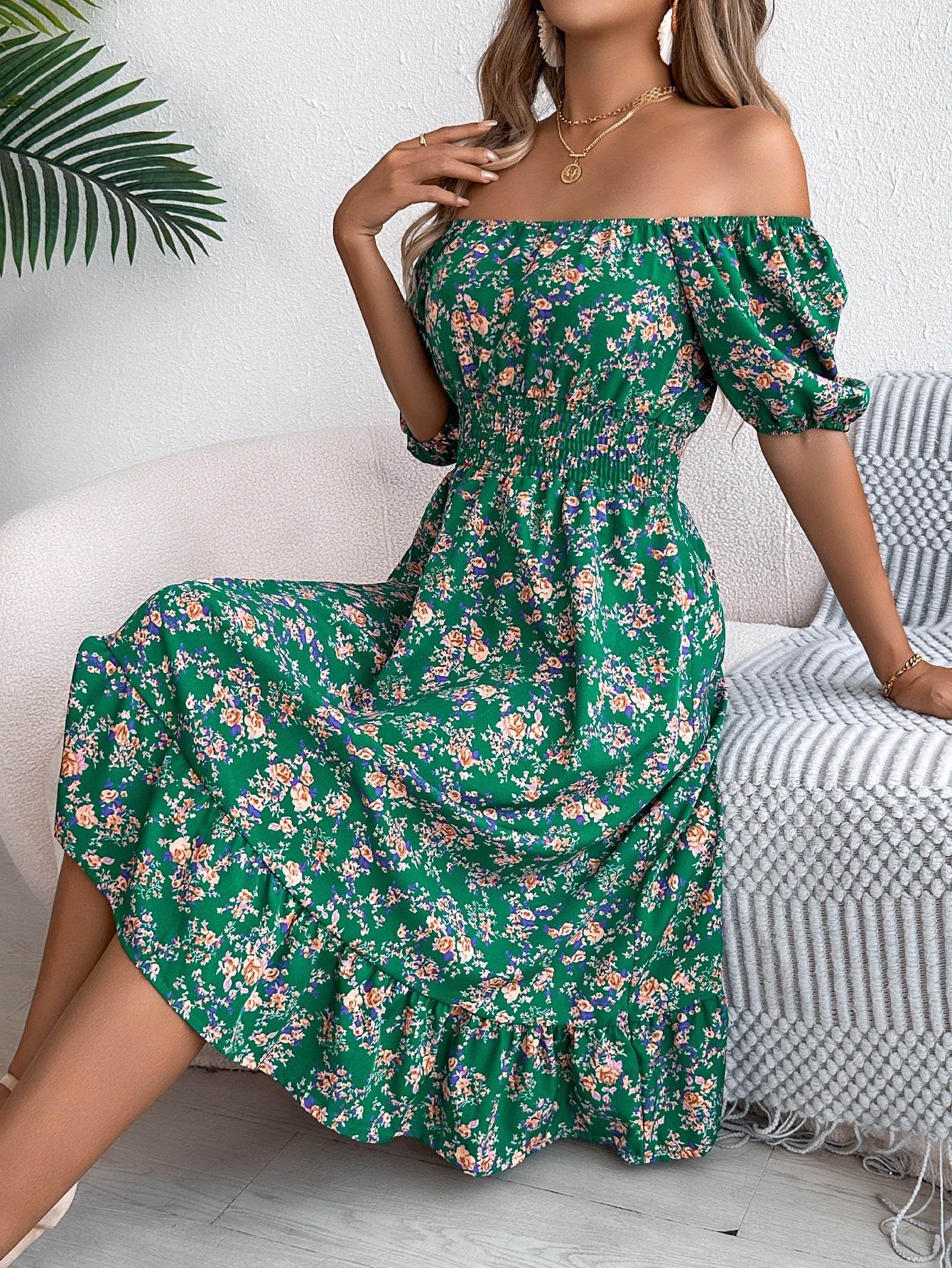 Floral Print Square Collar Dress Summer Fashion Ruffles Dresses Women's Clothing - ProTrendyz