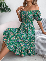 Floral Print Square Collar Dress Summer Fashion Ruffles Dresses Women's Clothing - ProTrendyz