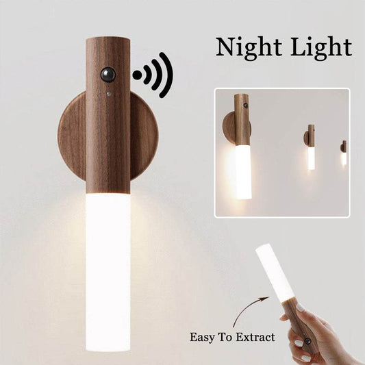 Auto LED USB Magnetic Wood Wireless Night Light Corridors Porch Lights PIR Motion Sensor Wall Light Cabinet Lamp - ProTrendyz