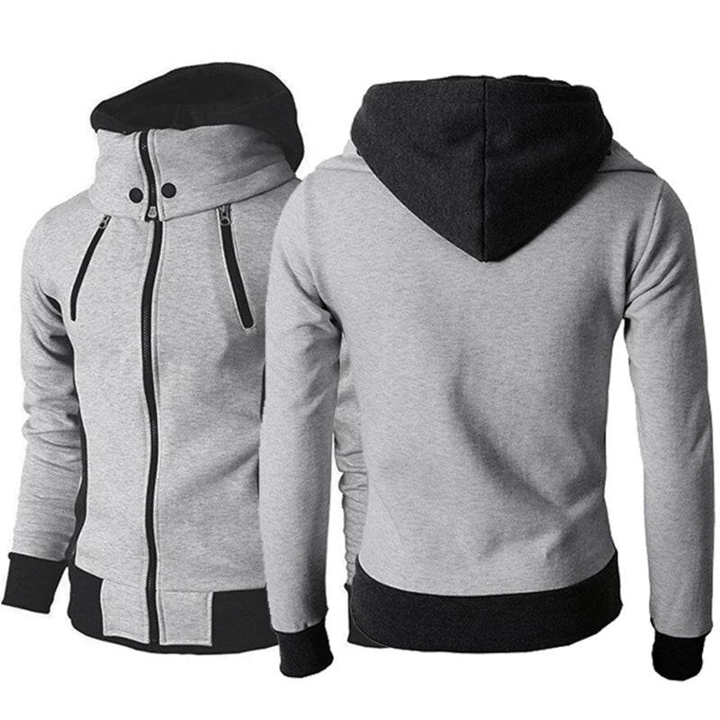 Men's Zip UP Hooded Jacket Fake Two Piece Sports Cardigan Casual Slim Sweatshirt Jacket - ProTrendyz