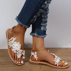 Lace Sandals Bohemia Beach Shoes Flowers Ankle Strap Flat Shoes Summer - ProTrendyz