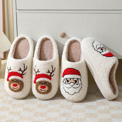 Christmas Home Slippers Cute Cartoon Santa Claus Cotton Slippers For Women And Men Couples Winter Warm Furry Shoes - ProTrendyz