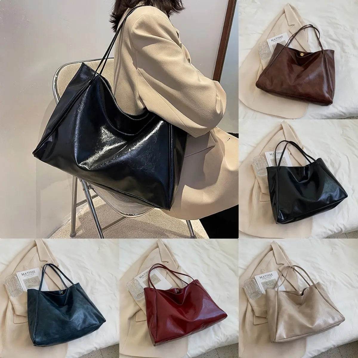 Vintage Women's Tote Bag Athletic Casual Fashion Large Capacity Leather Shoulder Bag Shopper Harajuku Simple Handbag US - ProTrendyz