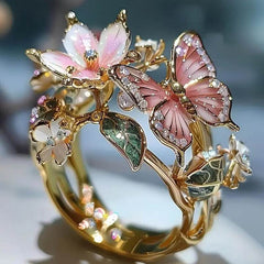 INS Flower Butterfly Ring With Rhinestones And Oil Dropping Design Fashion Personalized Jewelry For Women - ProTrendyz