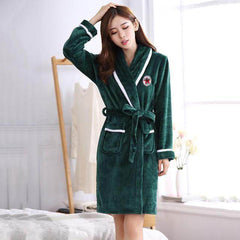 Winter Flannel Lovers Robe Gown Elegant Solid Casual Sleepwe - ProTrendyz