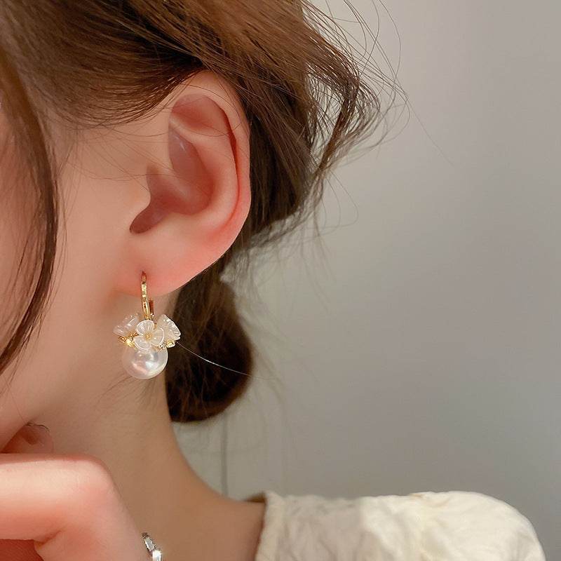 S925 Silver Needle Korean Shell Flower Basket Pearl Earrings - ProTrendyz