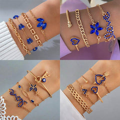 4pcs Blue Flower Love Butterfly Bracelet Set With Rhinestones Design Valentines Day - ProTrendyz