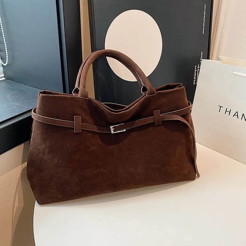 2025 Hot Sale Decorative Design Solid Faux Suede Handbag Large Capacity Casual Tote Bags For Women Tote Design Portable Shoulder Bag - ProTrendyz