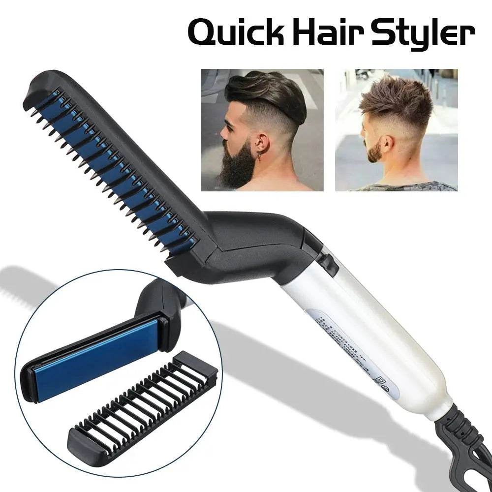 Electric Hair Straightener Brush,Men Quick Beard Straightener Styler Comb,Hair Straightening,Curly Hair Straightening Comb,Side Hair Detangling,Multifunctional Hair Curling Curler US - ProTrendyz