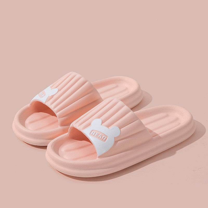 Bear Slippers For Women Summer Indoor Solid Color Striped Thick-Soled Anti-Slip Home Slippers Couples Floor Bathroom House Shoes - ProTrendyz