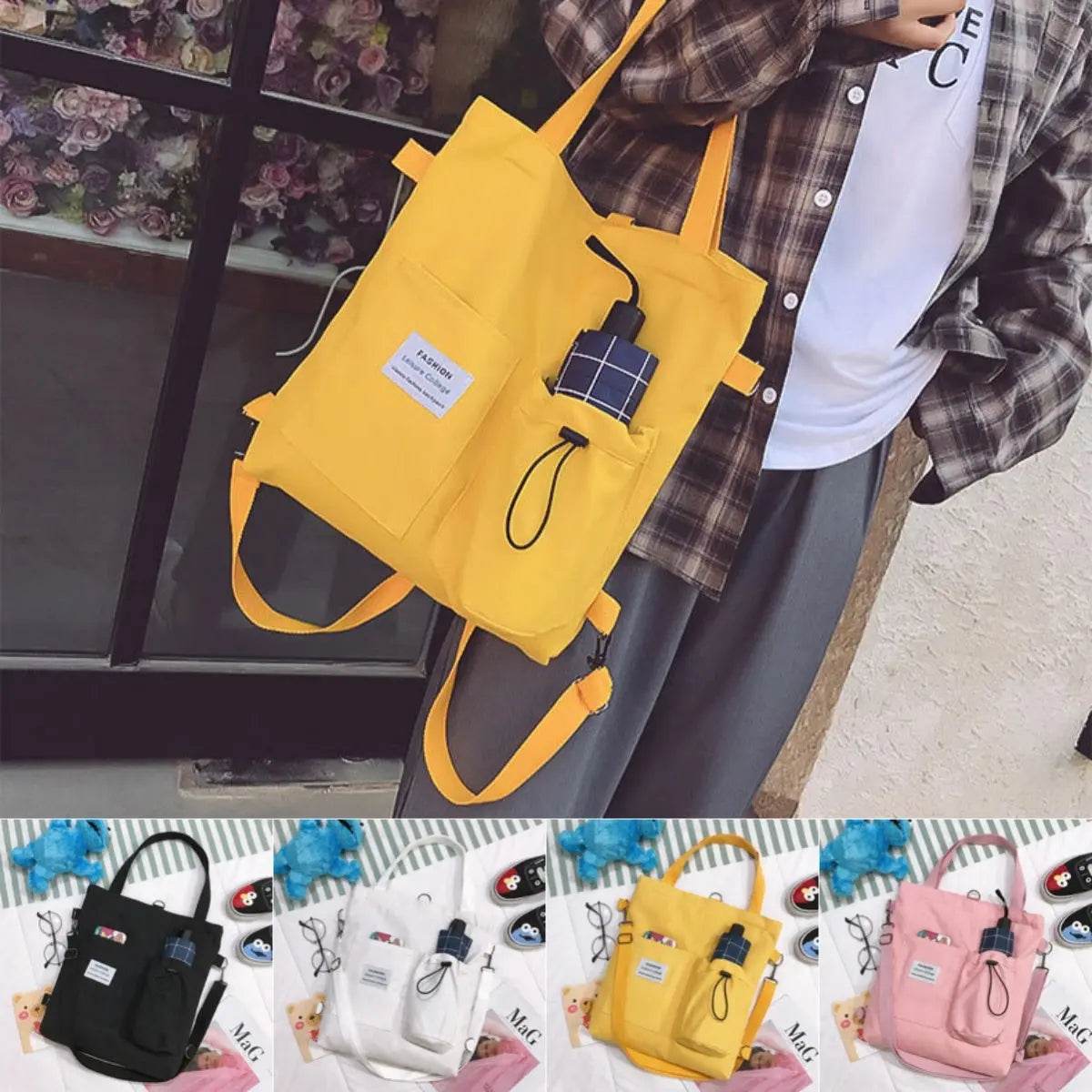 Harajuku Canvas Bags Students Handbag With Pockets Preppy Buckpack Shoulder Bag For Women US - ProTrendyz