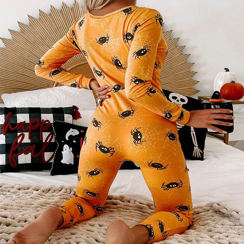 Halloween Printed Jumpsuit Long Sleeve Home Pajamas Casual Trousers Women's Cos Clothing - ProTrendyz