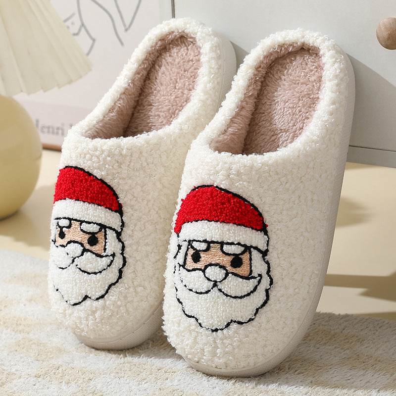 Christmas Home Slippers Cute Cartoon Santa Claus Cotton Slippers For Women And Men Couples Winter Warm Furry Shoes - ProTrendyz