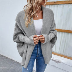 New Loose Knitted Sweater Solid Color Bat Sleeve Large Lapel Cardigan Autumn And Winter Fashion Jacket For Women Clothing - ProTrendyz