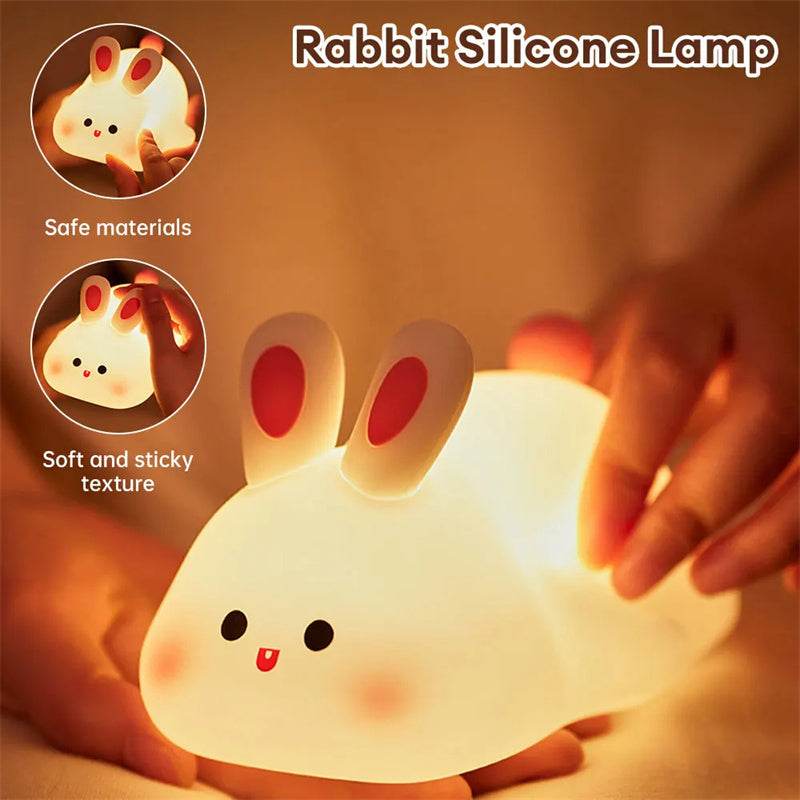 Cute LED Night Light Touch Sensor Cartoon Kid's Nightlights Big Face Rabbit Silicone Night Light Christmas Gift Bedside Lamp Home Decor - ProTrendyz