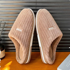 Solid Color Simple Cotton Slippers Winter Non-slip Home Warm Plush Slippers Household Indoor Couple Women's House Shoes - ProTrendyz