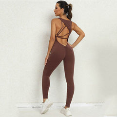 Yoga Jumpsuit V-shaped Back Design Sleeveless Fitness Running Sportswear Stretch Tights Pants For Womens Clothing - ProTrendyz