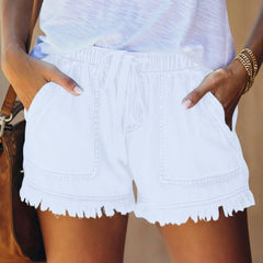 Fringed elastic loose jeans shorts