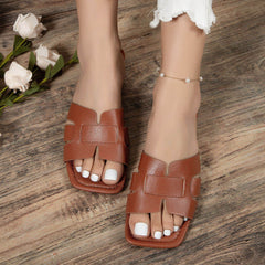 Square Toe Flat Sandals Summer Hollow Out Slides Slippers Women Footwear - ProTrendyz