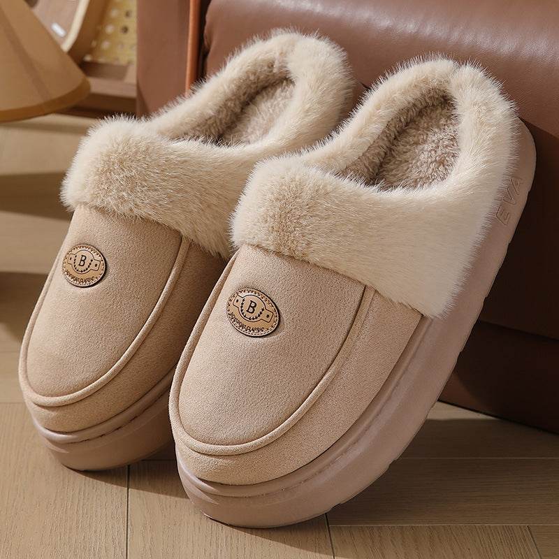 Winter Plush Slippers For Men Casual All-match Warm Suede House Shoes Indoor Non-slip Floor Bedroom Slipper - ProTrendyz