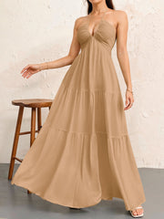 Backless Halterneck V-Neck Pleated A- Line Dress Women's Clothing One-Piece Dress Ankle-length Skirt For Beach Vacation Outfits