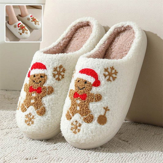 Christmas Snowflake Gingerbread Slippers Winter Indoor Non-slip Floor Bedroom Fuzzy House Shoes For Women Home Slippers - ProTrendyz