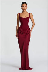 Womens Elegant Solid-Color Slim-Fit Waist-Cinching Backless Slip Dress