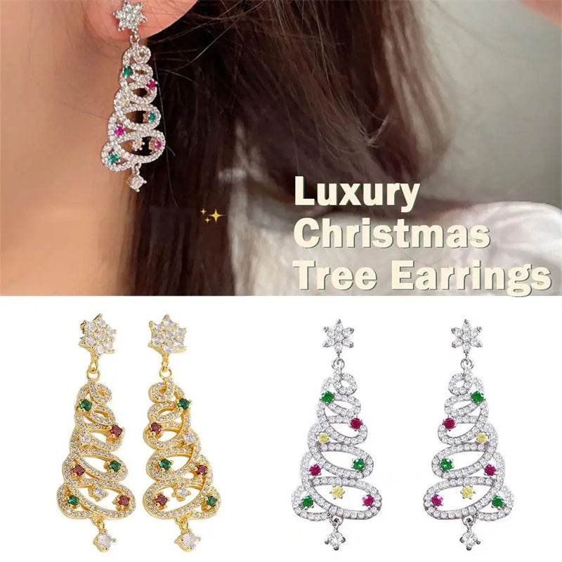 New Full Inlaid Colorful Zircon Christmas Tree Tassel Earrings Women's Fashion Personality Earrings Party Jewelry Christmas Gift - ProTrendyz