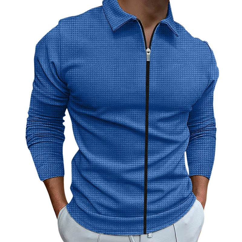 Men's Clothing Waffle Style Zipped Lapel Jacket Outdoor Sports Tops - ProTrendyz