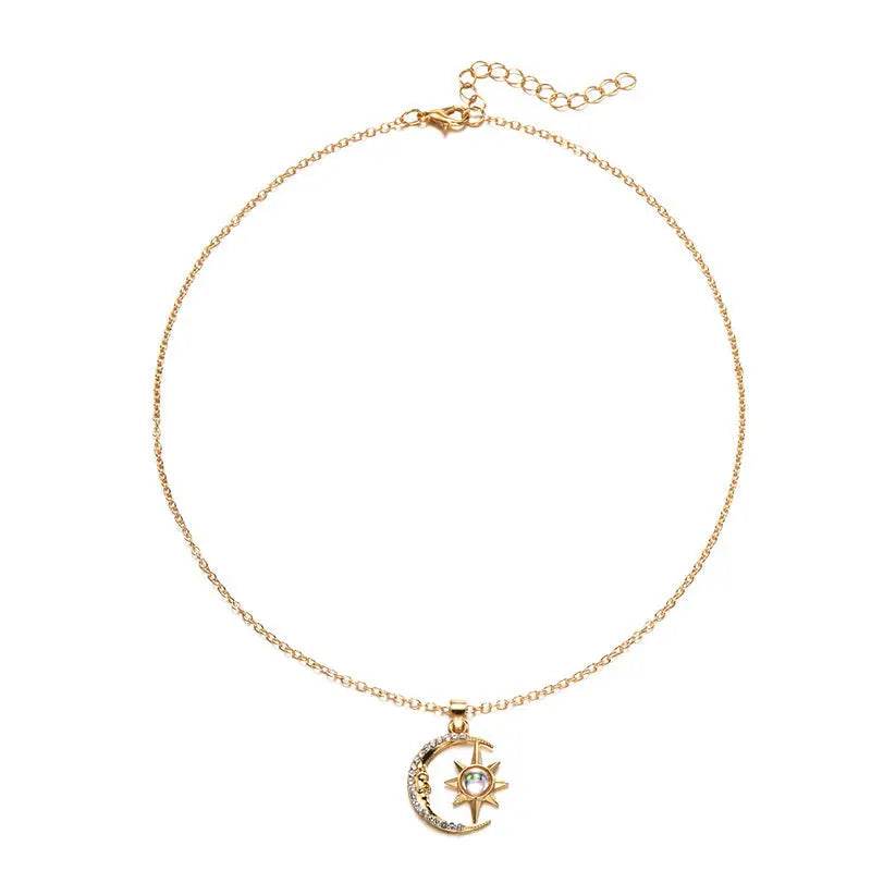 Fashion Jewelry Fashion Moon Star Zircon Pendant Necklace Stainless Steel Light Luxury Choker Jewelry Party Gifts For Women Girls - ProTrendyz