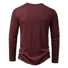 Men's Long-sleeved T-shirt Fashion Casual Solid Color Pullover Button Top Autumn And Spring Clothing