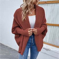 New Loose Knitted Sweater Solid Color Bat Sleeve Large Lapel Cardigan Autumn And Winter Fashion Jacket For Women Clothing - ProTrendyz