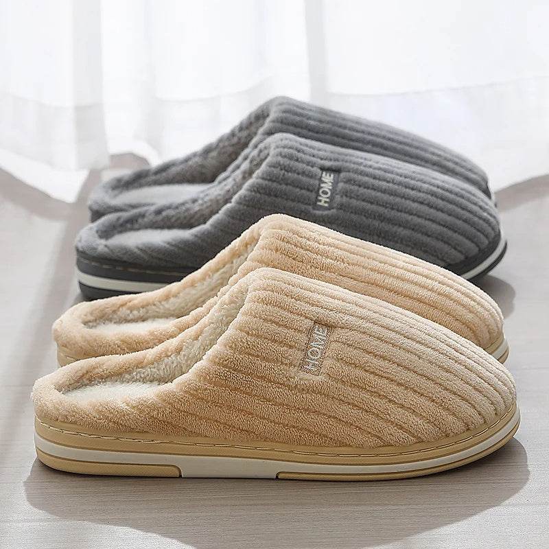 Solid Color Simple Cotton Slippers Winter Non-slip Home Warm Plush Slippers Household Indoor Couple Women's House Shoes - ProTrendyz