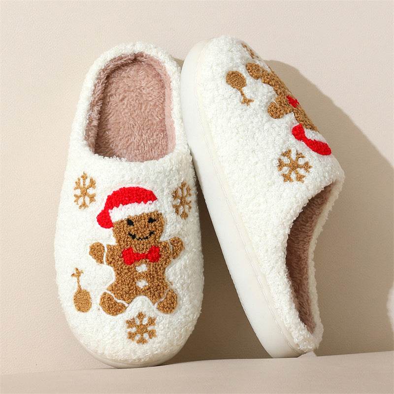 Christmas Snowflake Gingerbread Slippers Winter Indoor Non-slip Floor Bedroom Fuzzy House Shoes For Women Home Slippers - ProTrendyz