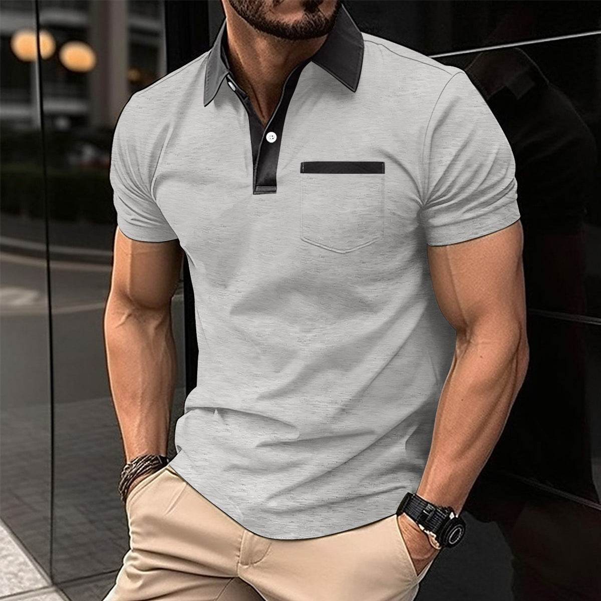 Lapel Fashion Slim Pocket Short-sleeved T-shirt Polo Shirt Men Clothing - ProTrendyz