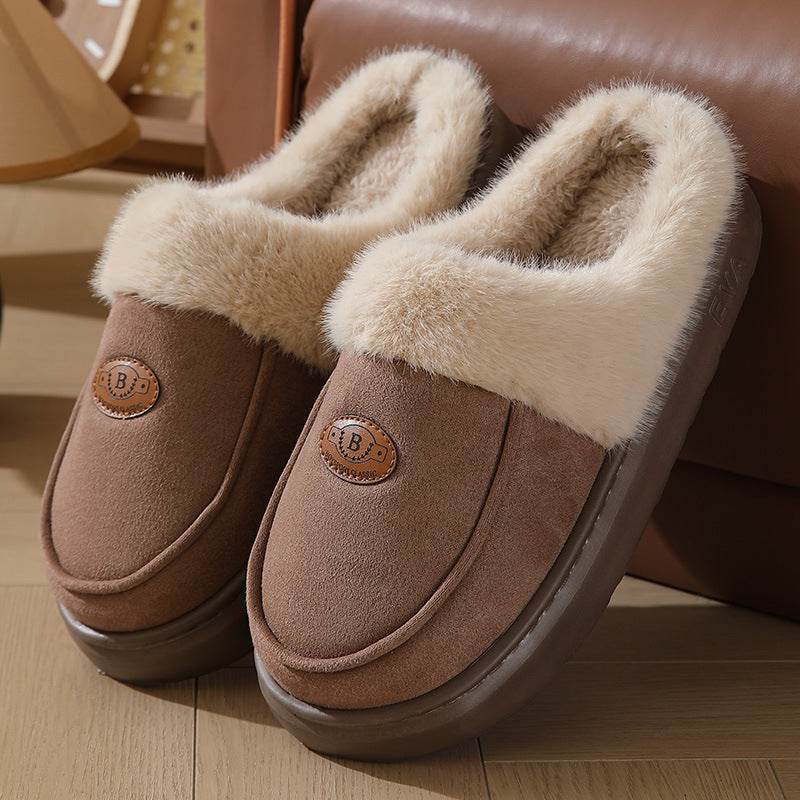 Winter Plush Slippers For Men Casual All-match Warm Suede House Shoes Indoor Non-slip Floor Bedroom Slipper - ProTrendyz