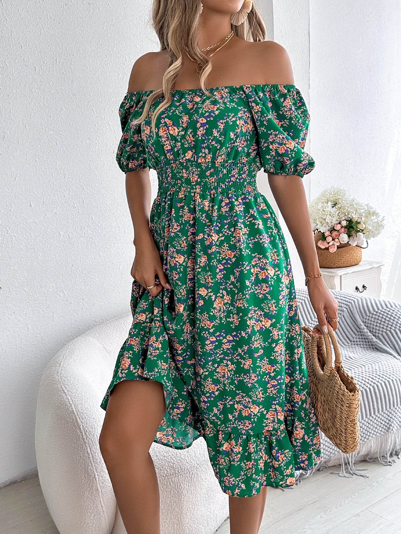 Floral Print Square Collar Dress Summer Fashion Ruffles Dresses Women's Clothing - ProTrendyz